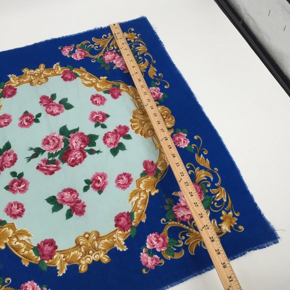 Vintage Victorian Floral Design Scarf Square Approx 30"×29" Pink Gold Blue Large - Picture 3 of 4